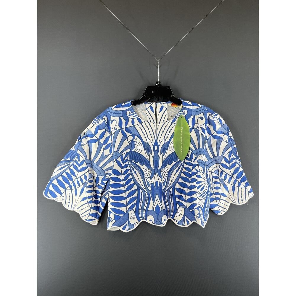 Anthropologie Farm Rio Linen Lace Nature Short-Sleeve Crop Blouse Size X-Large